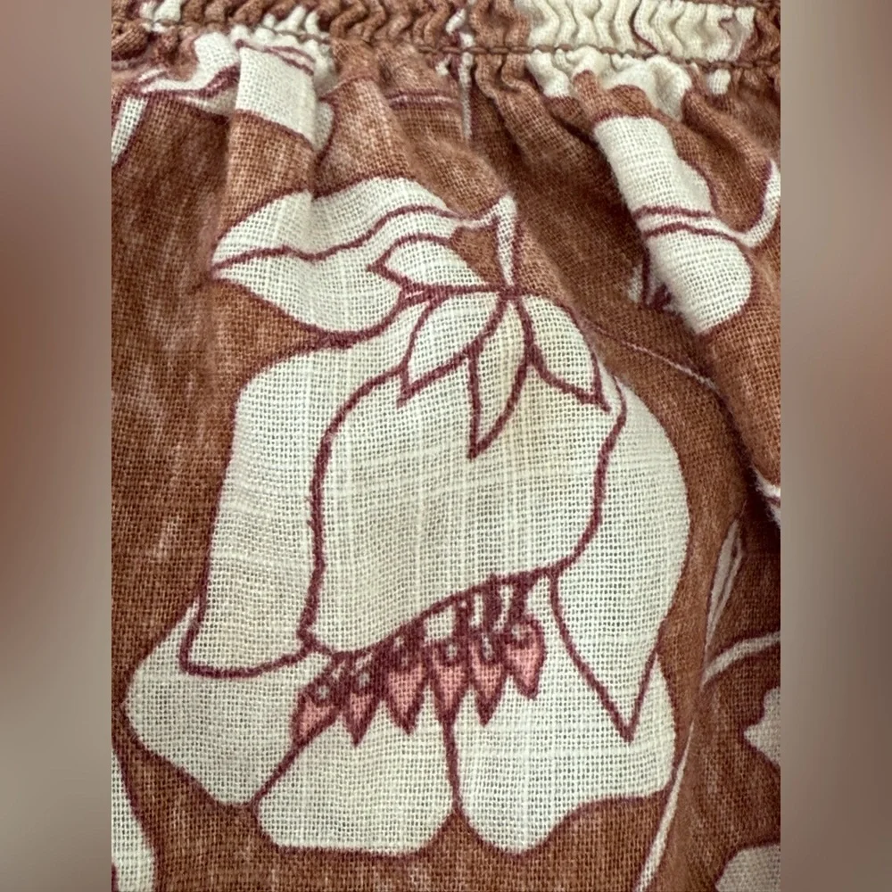 Free People brown puff sleeve blouse w/ floral pattern (read description) (fair)
